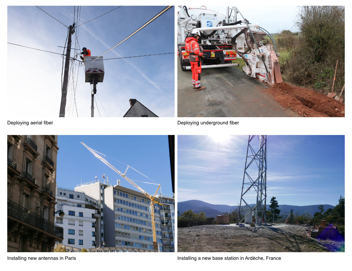 Deploying fiber and cellular networks (Credits: Jean-Pierre Sageot (aerial fiber), Greenpose (underground fiber))
